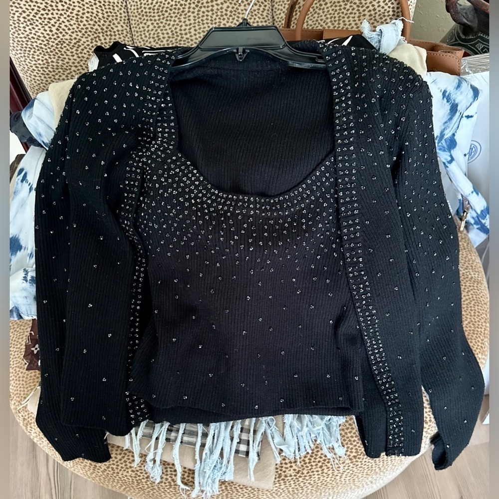 Vintage 60s Beaded Wool Blend tank top w matching cardigan - Picture 10 of 10